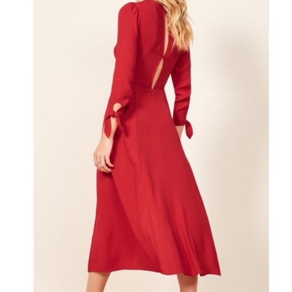 Reformation Zelda Dress Midi Length Red Size 0 New - Picture 11 of 12